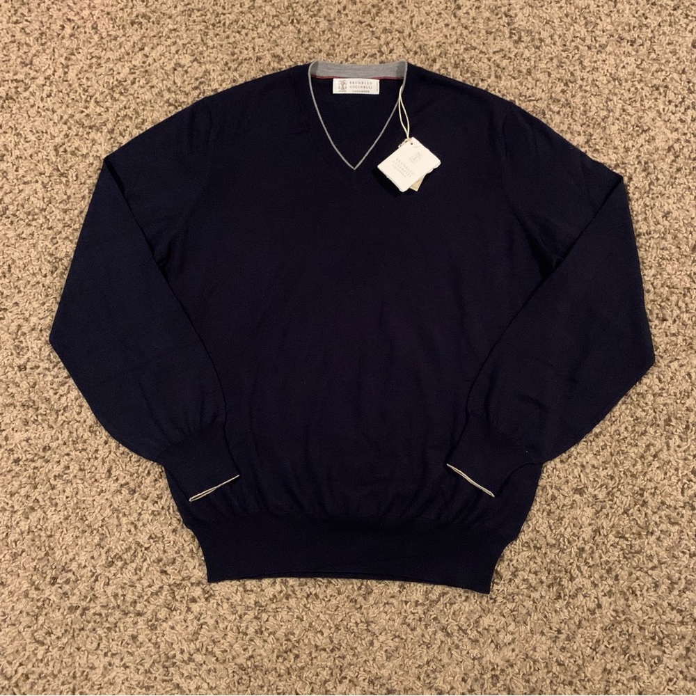 Brunello Cucinelli Mens Sweater Navy Blue Size S Small Wool Cashmere $745